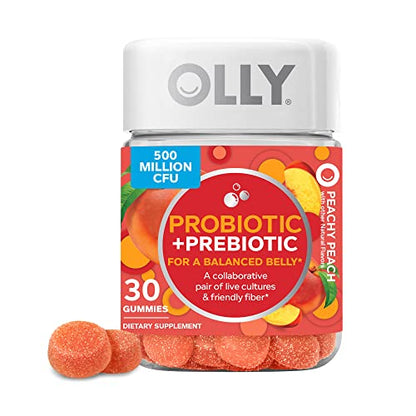 OLLY Probiotic + Prebiotic Gummy, Digestive Support and Gut Health, 30 gummies