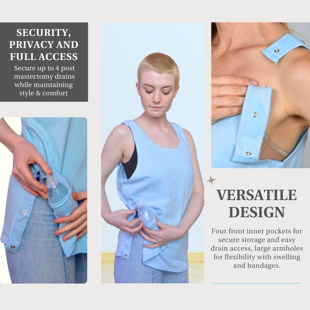 Post Op Recovery Snap Tank with Pockets for surgical drains