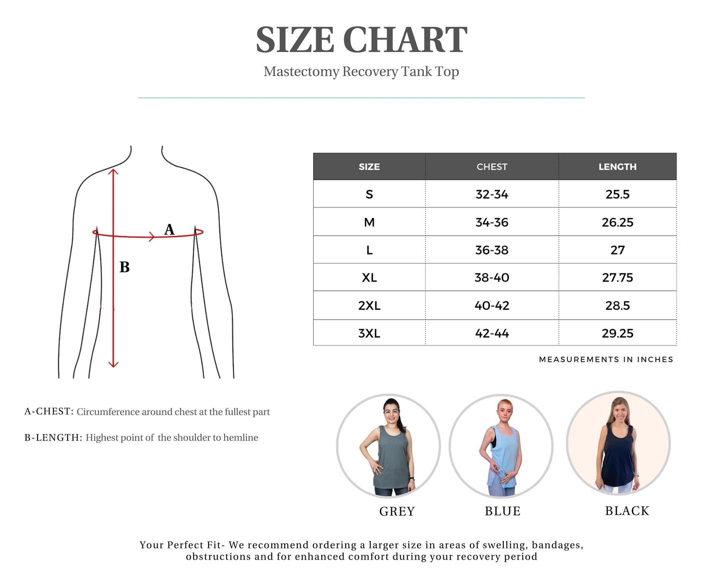 Post Op Recovery Snap Tank with Pockets for surgical drains